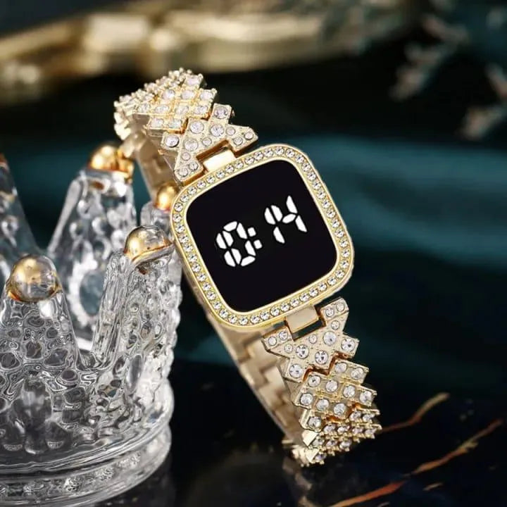 Women squre digital touch watch with diamond chain strap