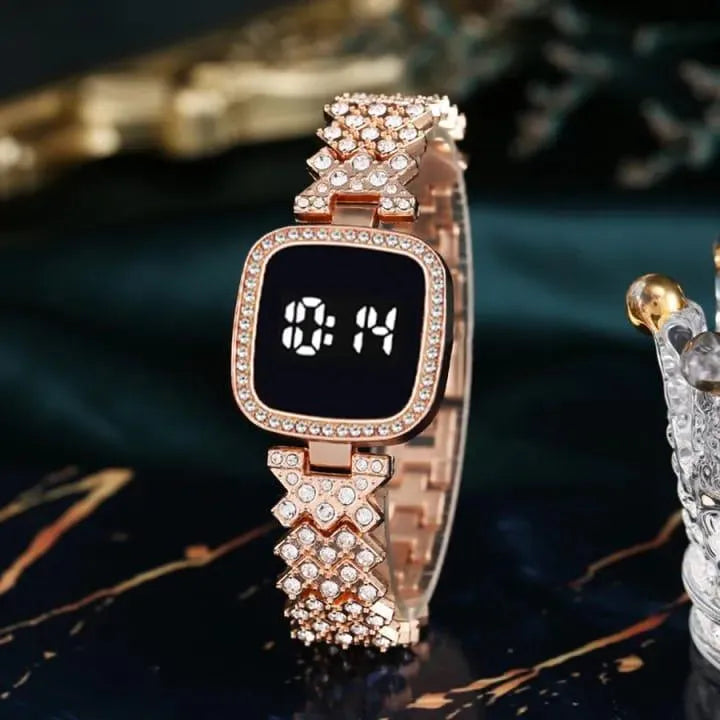 Women squre digital touch watch with diamond chain strap
