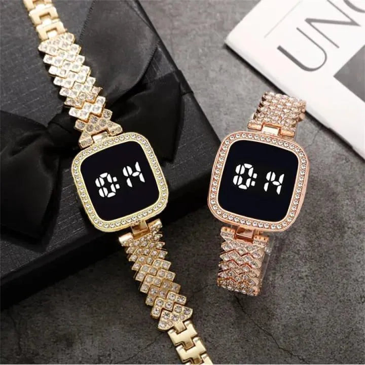Women squre digital touch watch with diamond chain strap