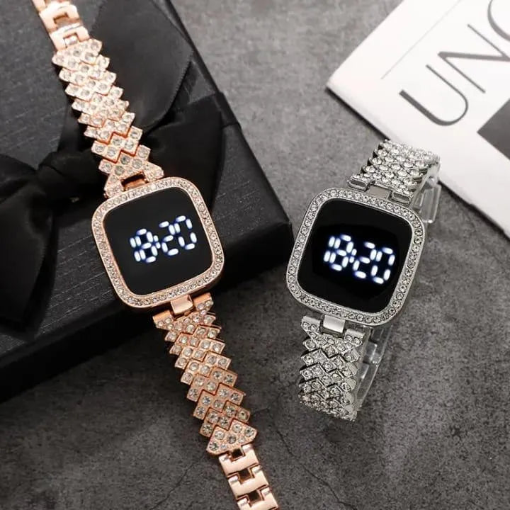 Women squre digital touch watch with diamond chain strap