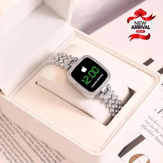 Women squre digital touch watch with diamond chain strap