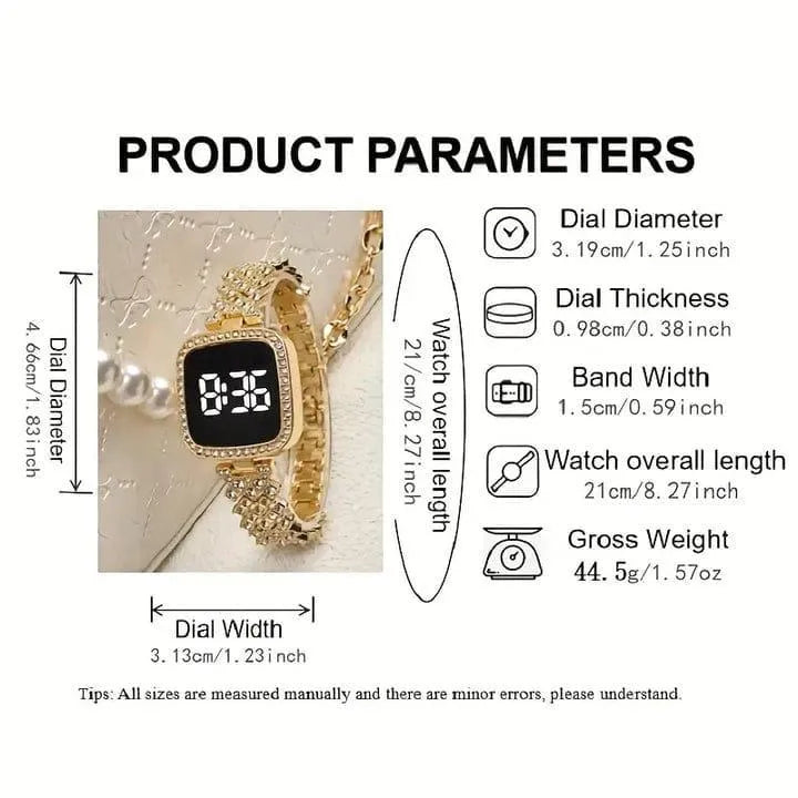 Women squre digital touch watch with diamond chain strap